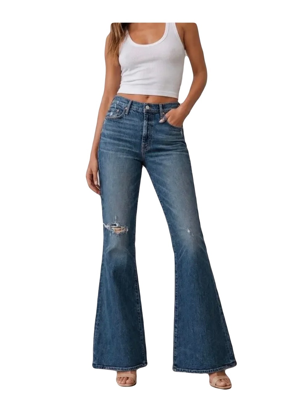 MOTHER Superior The Super Cruiser Born To Bite flare leg high rise jeans 28